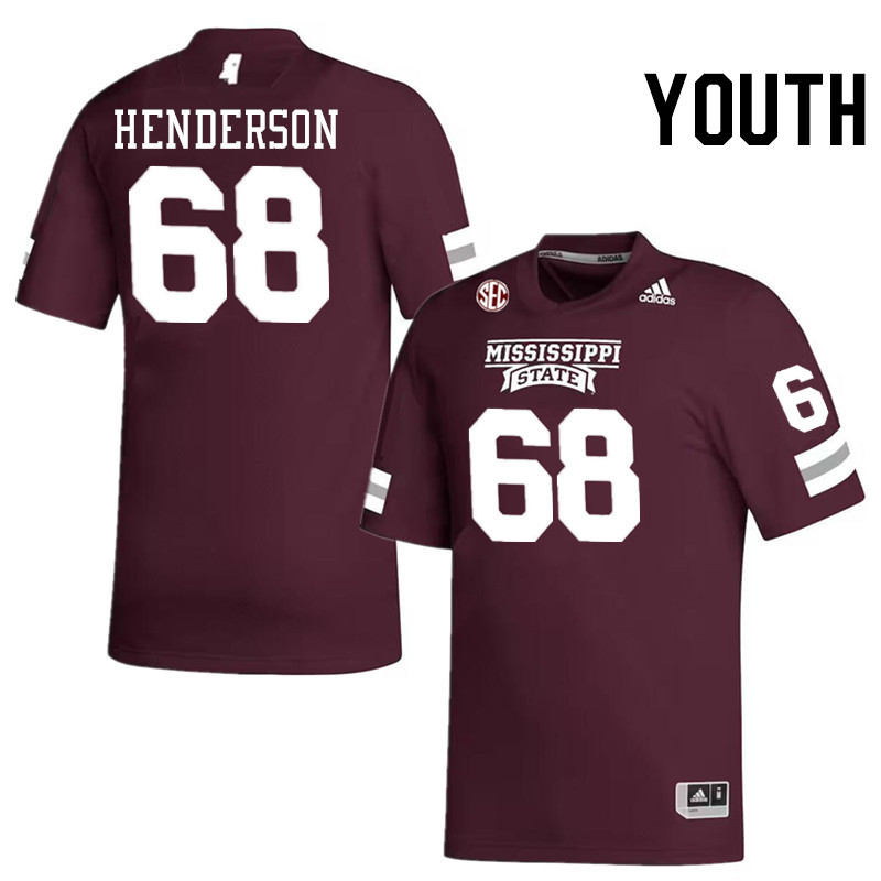 Youth #68 Bailey Henderson Mississippi State Bulldogs College Football Jerseys Stitched-Maroon